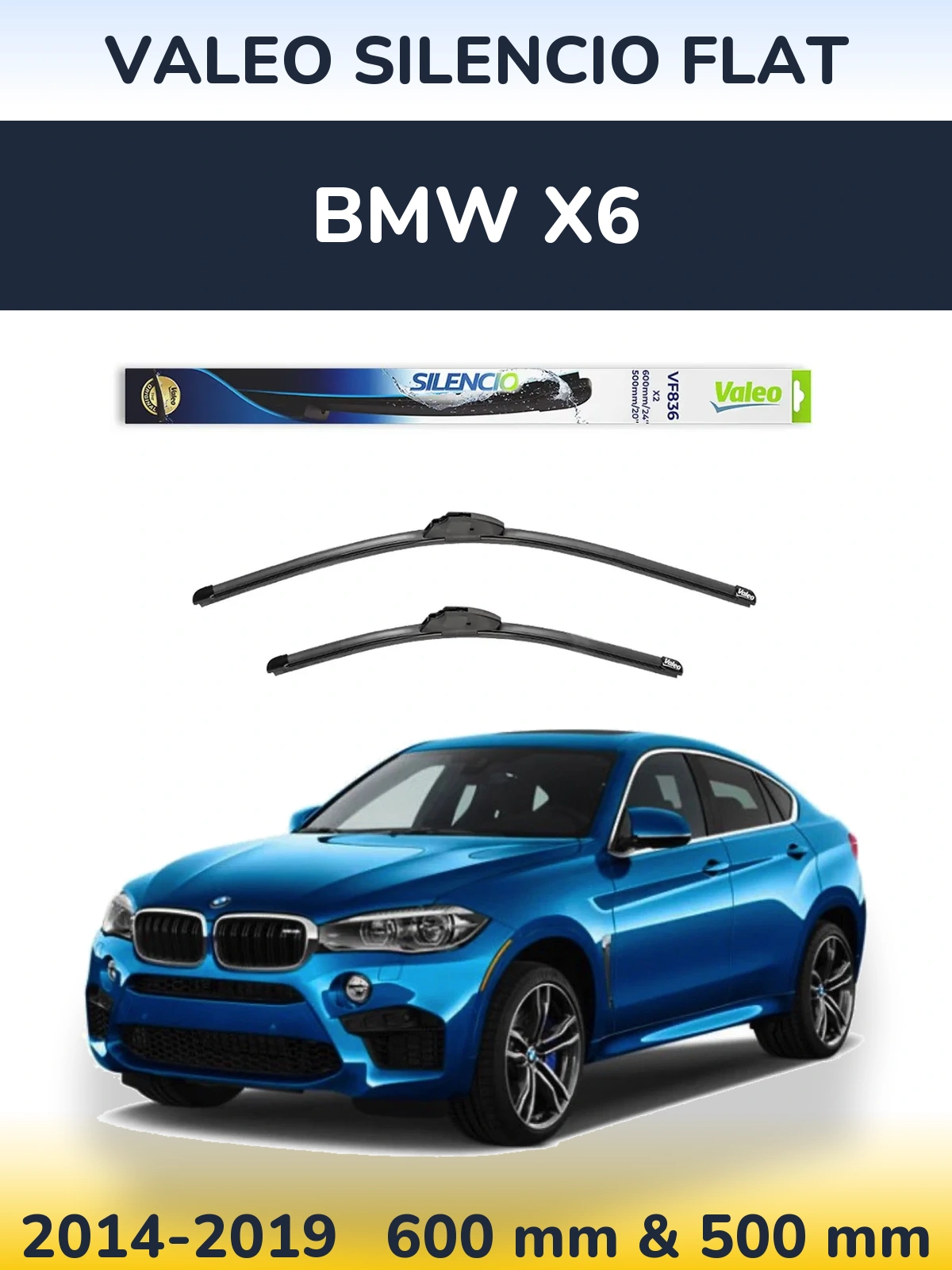 Комплект передніх щіток Valeo Silencio Flat 600 & 500 мм для BMW X6 2014-2019