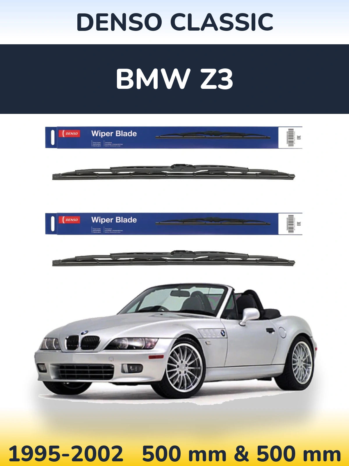 Front wiper blade set Denso Classic 500 & 500 mm for BMW Z3 1995-2002