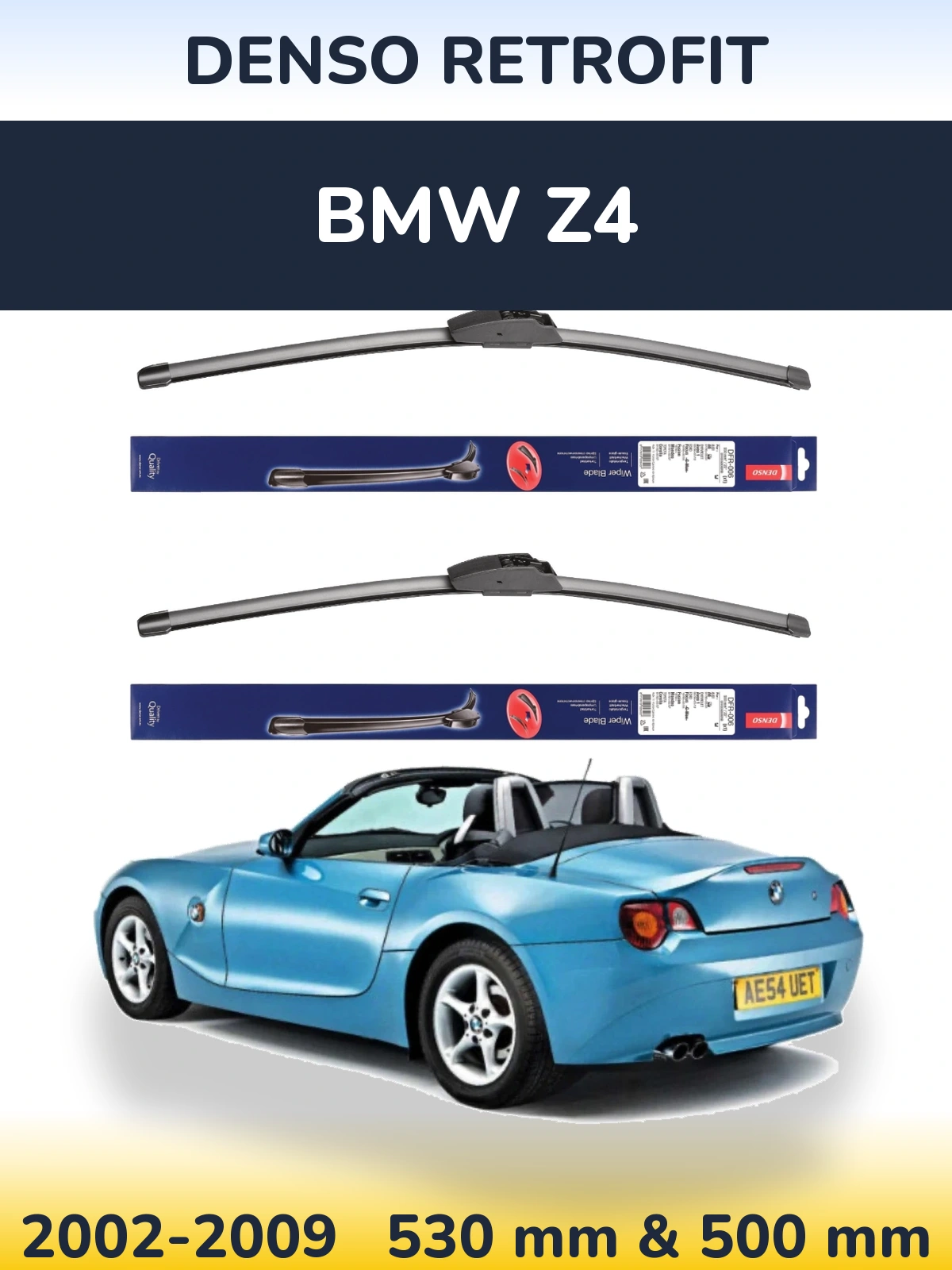 Комплект передніх щіток Denso Retrofit 530 & 500 мм для BMW Z4 2002-2009