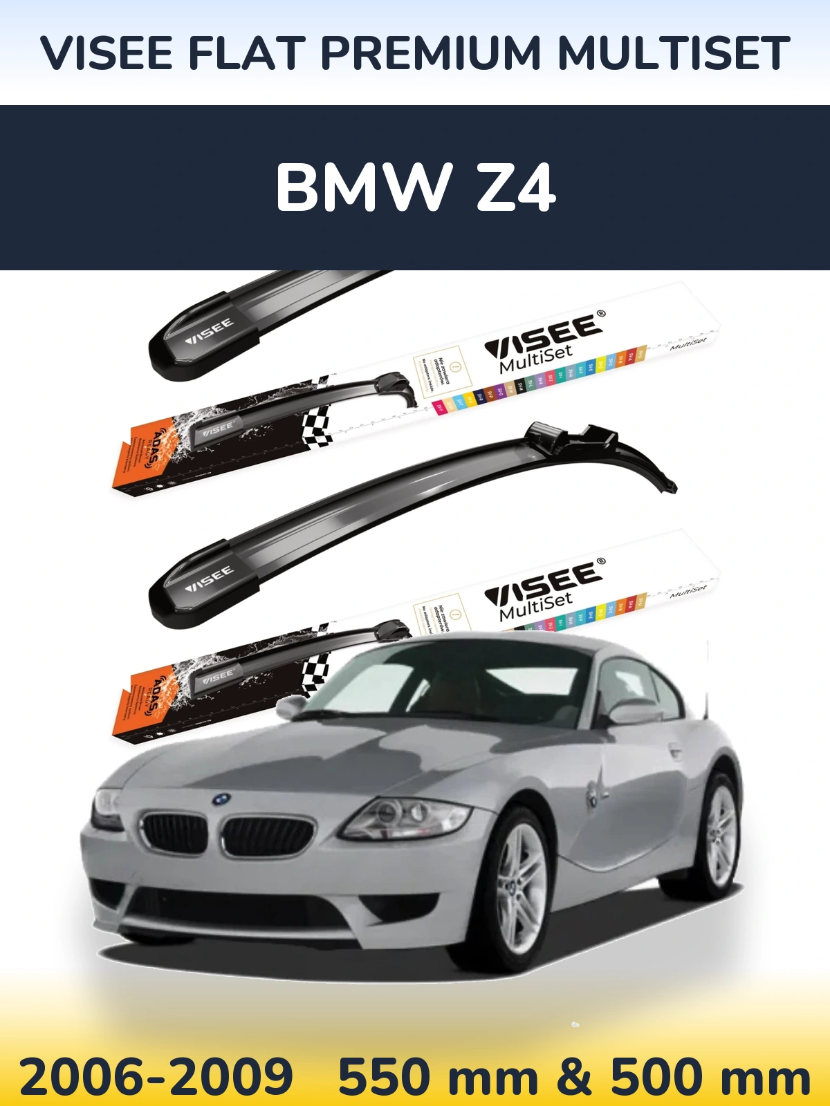 Front wiper blade set VISEE FLAT PREMIUM MultiSet 550 & 500 мм for BMW Z4 2006-2009