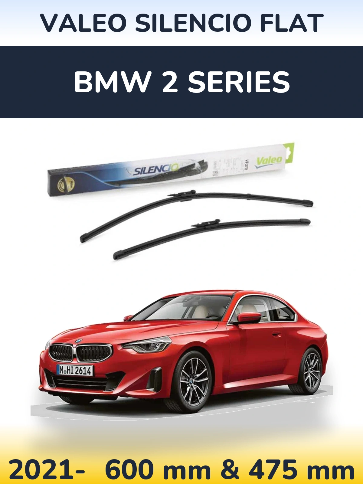 Front wiper blade set Valeo Silencio Flat 600 & 475 мм for BMW 2 Series 2021-2026