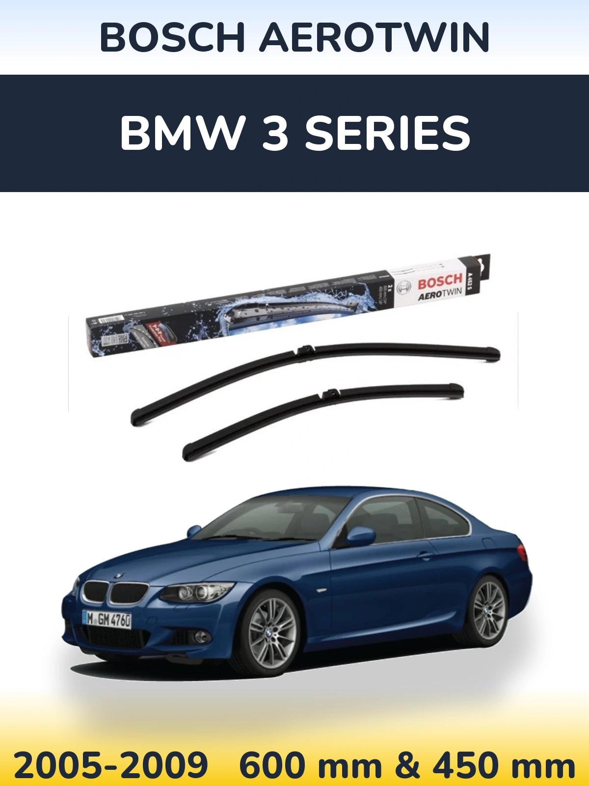 Front wiper blade set BOSCH AeroTwin 600 & 450 mm for BMW 3 Series 2005-2009
