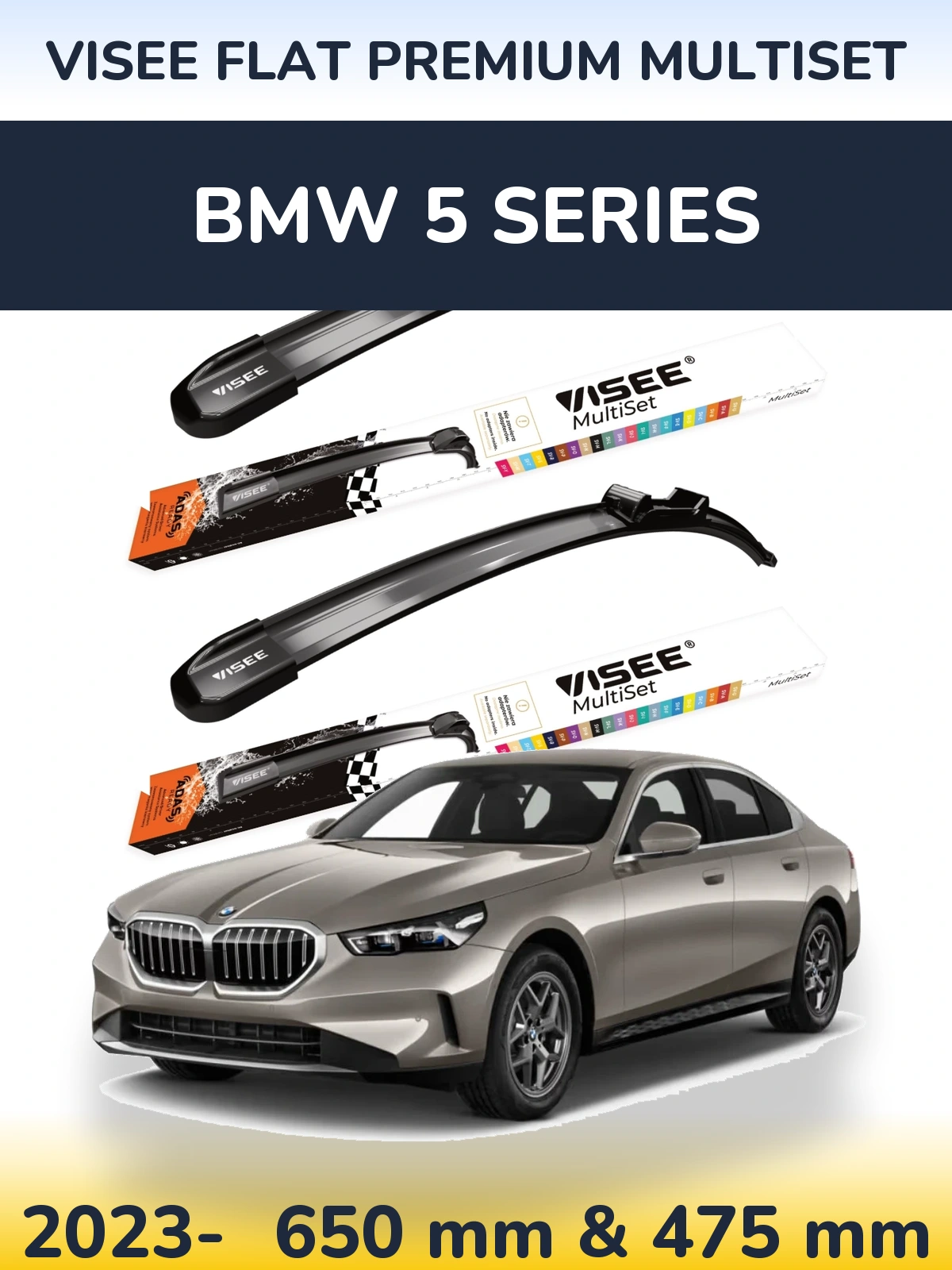 Front wiper blade set VISEE FLAT PREMIUM MultiSet 650 & 475 mm for BMW 5 Series 2023-2026