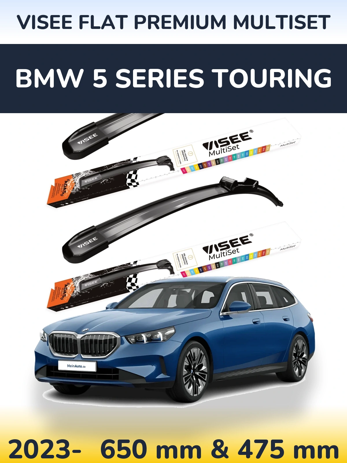 Комплект передніх щіток VISEE FLAT PREMIUM MultiSet 650 & 475 мм для BMW 5 Series Touring 2023-2026