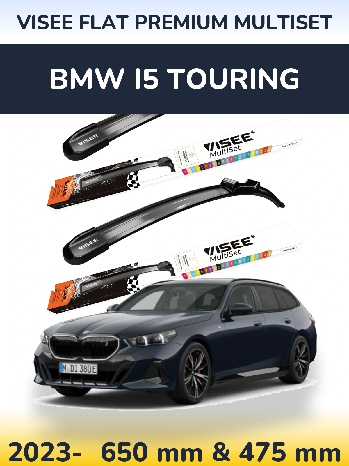 Front wiper blade set VISEE FLAT PREMIUM MultiSet 650 & 475 мм for BMW i5 Touring 2023-2026
