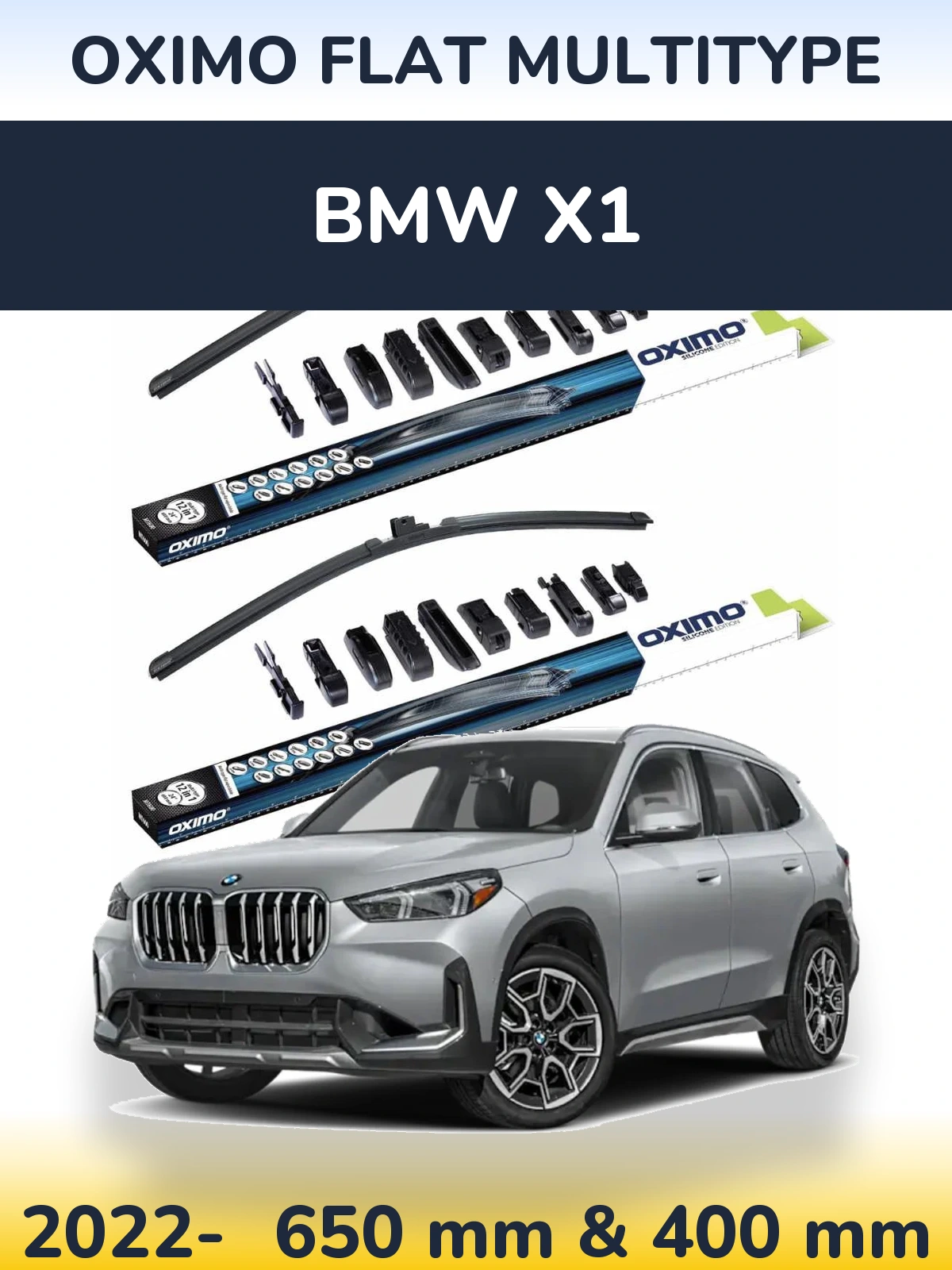 Front wiper blade set Oximo Flat MultiTypee 650 & 400 mm for BMW X1 2022-2026