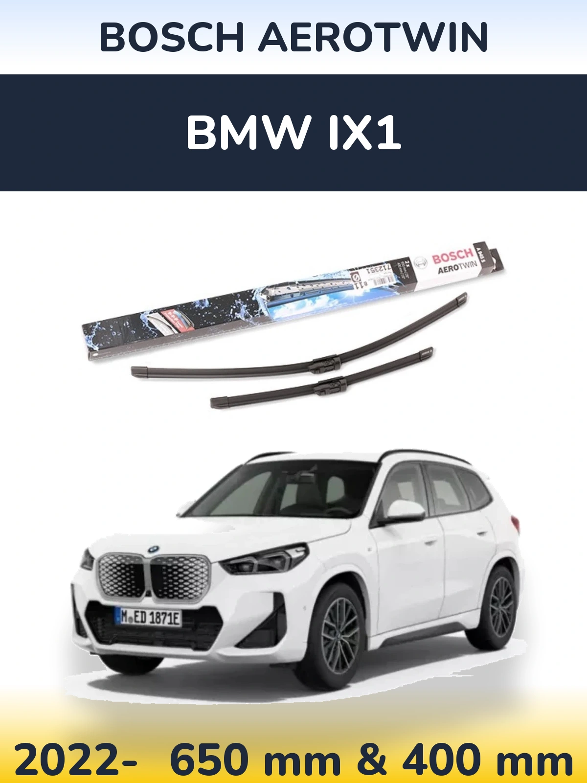 Front wiper blade set BOSCH AeroTwin 650 & 400 мм for BMW iX1 2022-2026
