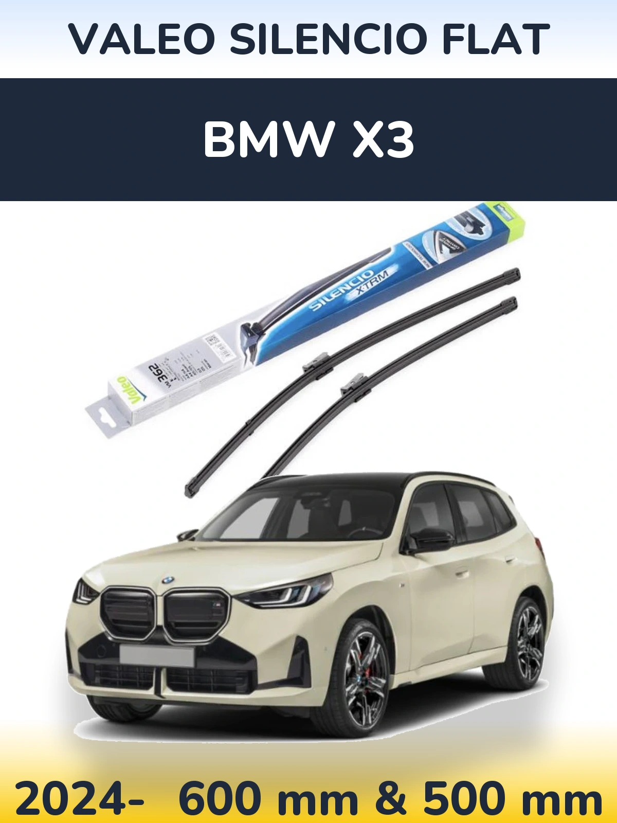 Front wiper blade set Valeo Silencio Flat 600 & 500 мм for BMW X3 2024-2026