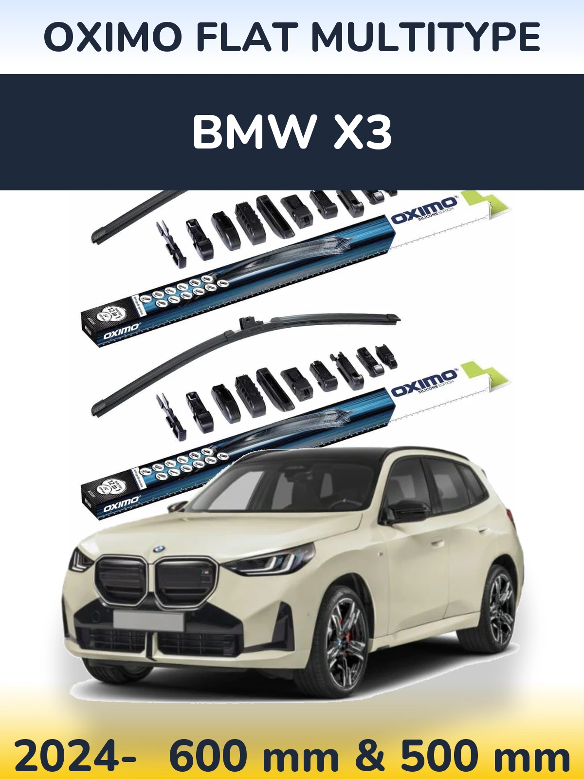 Front wiper blade set Oximo Flat MultiTypee 600 & 500 мм for BMW X3 2024-2026