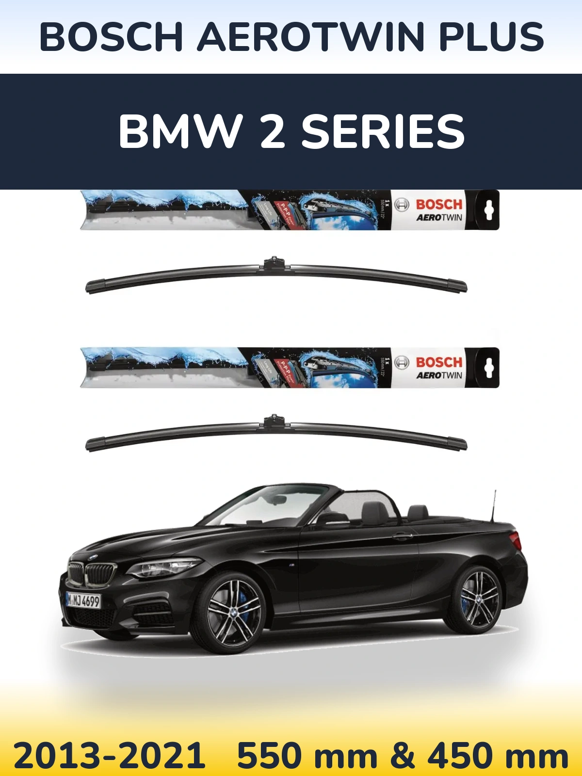 Front wiper blade set BOSCH AeroTwin Plus 550 & 450 mm for BMW 2 Series 2013-2021