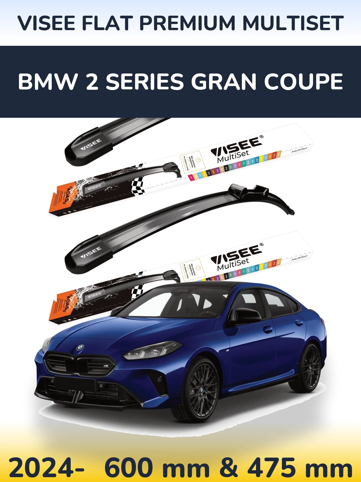 Komplet przednich wycieraczek VISEE FLAT PREMIUM MultiSet 600 & 475 mm do BMW Seria 2 Gran Coupe 2024-2026