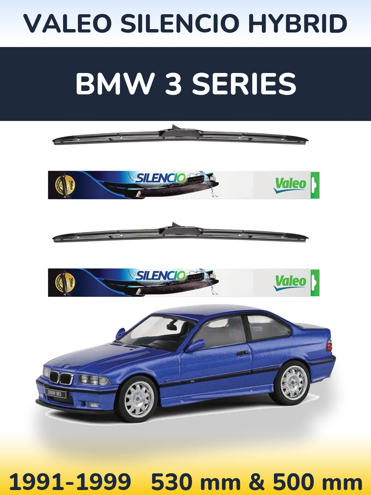 Komplet przednich wycieraczek Valeo Silencio Hybrid 530 & 500 mm do BMW Seria 3 1991-1999