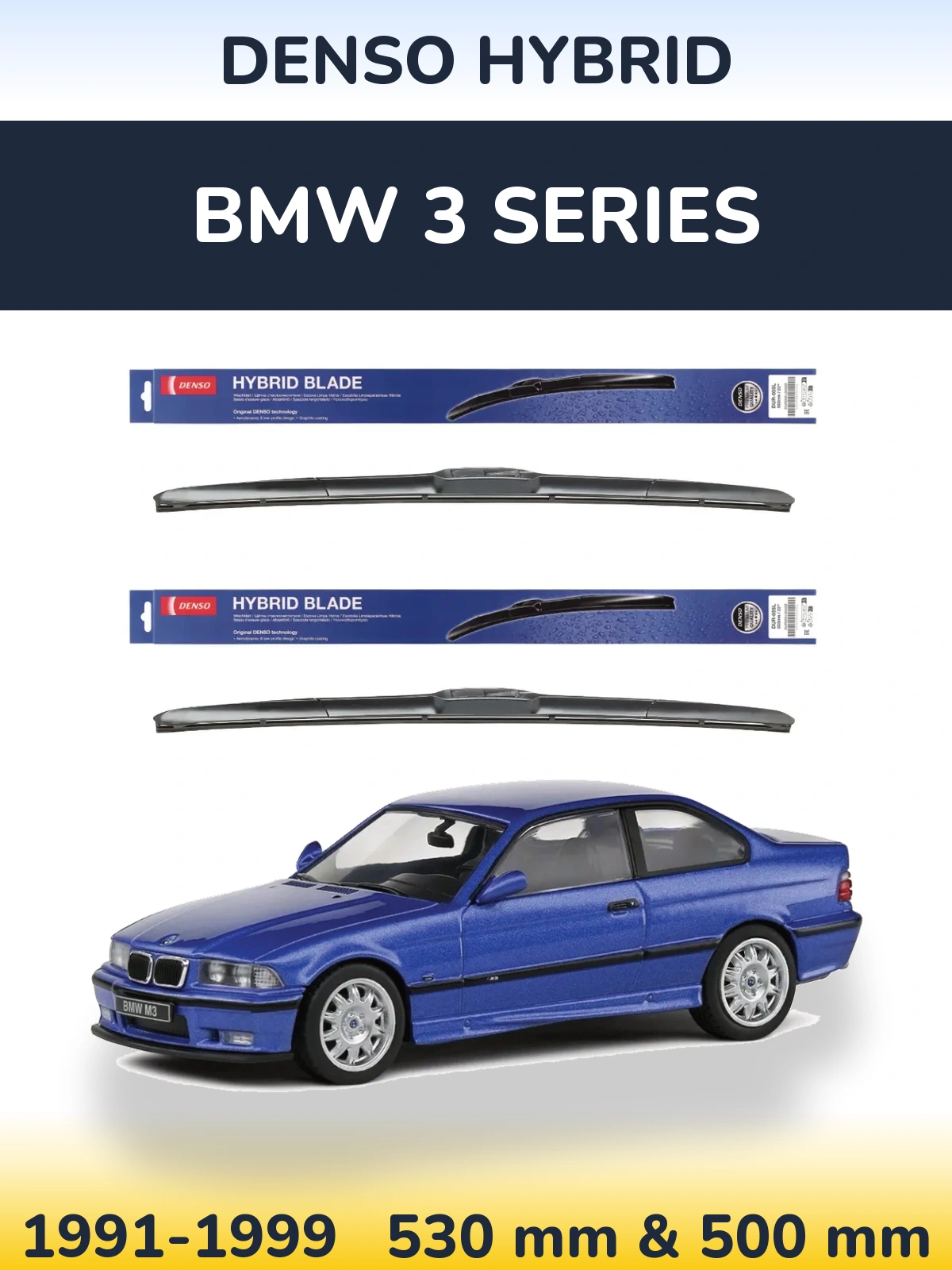Front wiper blade set Denso Hybrid 530 & 500 mm for BMW 3 Series 1991-1999