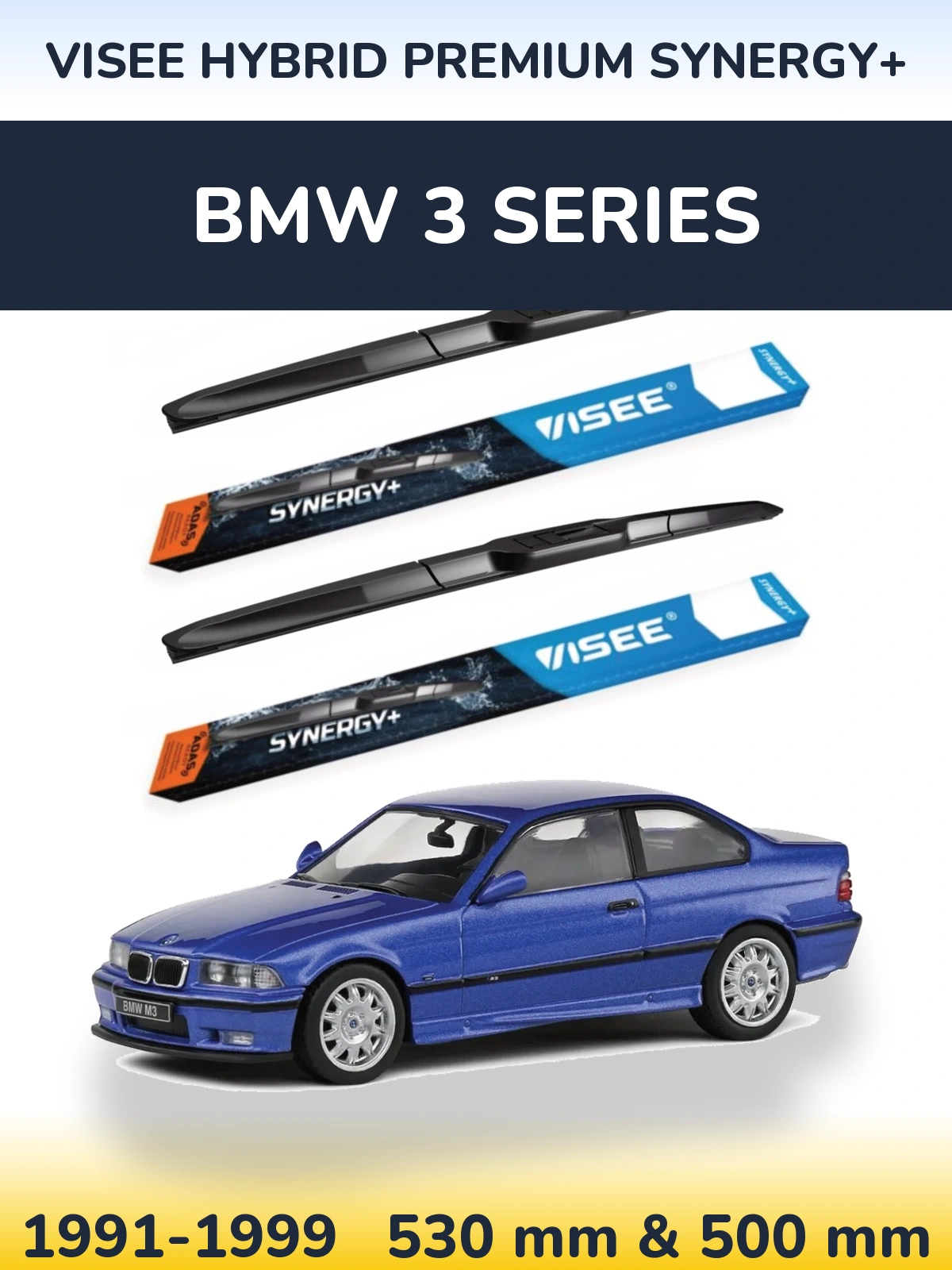 Front wiper blade set VISEE HYBRID PREMIUM SYNERGY+ 530 & 500 mm for BMW 3 Series 1991-1999