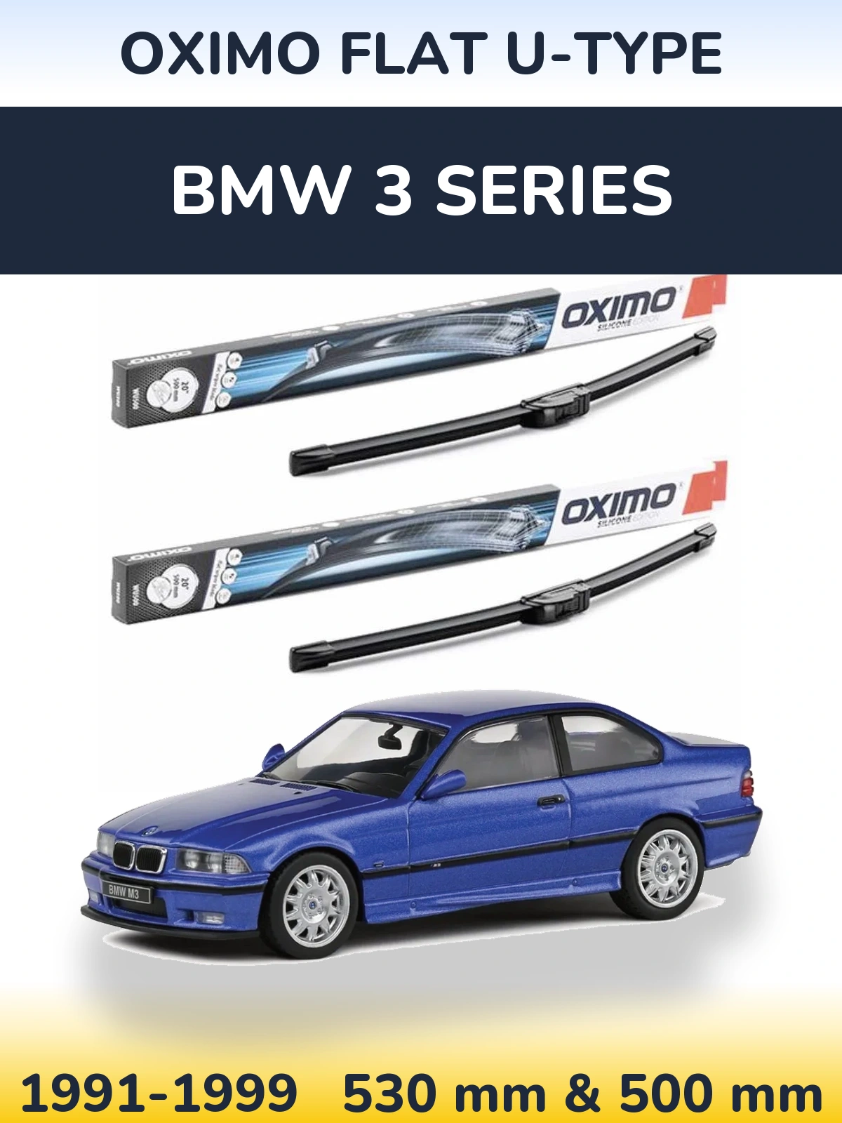 Front wiper blade set Oximo Flat U-type 530 & 500 мм for BMW 3 Series 1991-1999