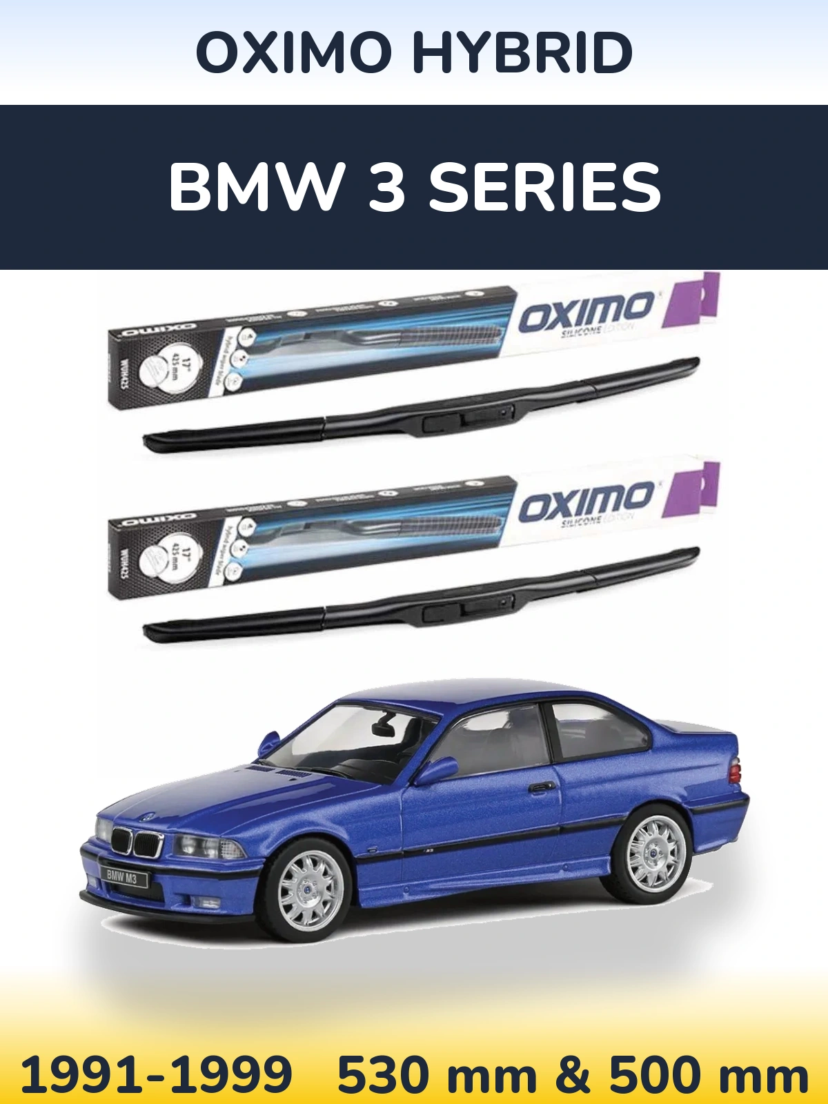 Front wiper blade set Oximo Hybrid 530 & 500 мм for BMW 3 Series 1991-1999