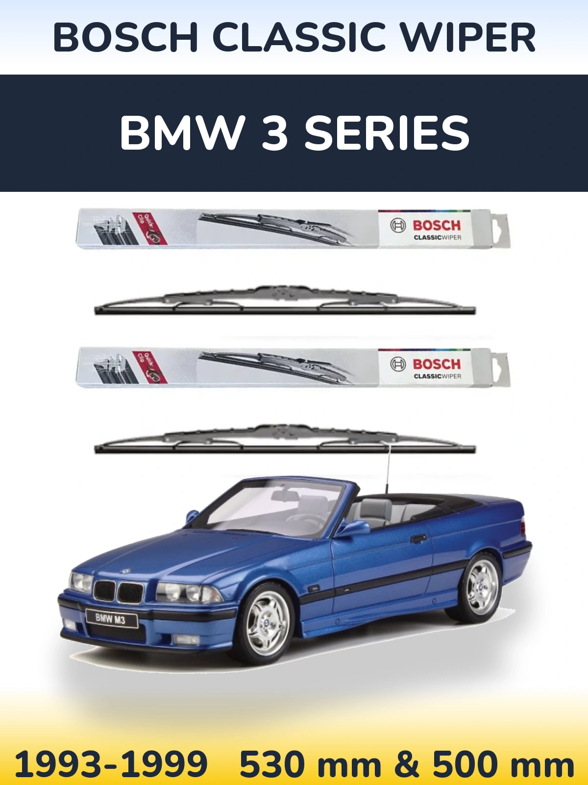 Комплект передних дворников BOSCH Classic Wiper 530 & 500 мм для BMW 3 Series 1993-1999