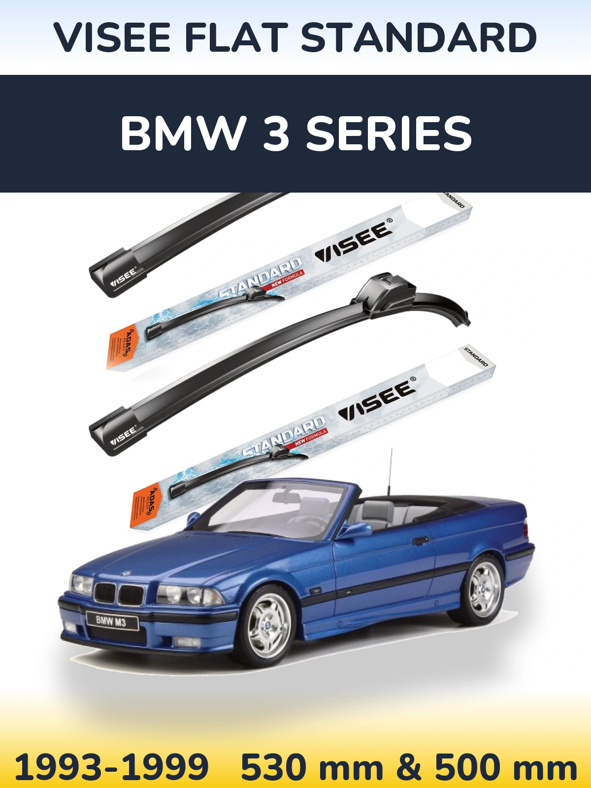 Комплект передних дворников VISEE FLAT STANDARD 530 & 500 мм для BMW 3 Series 1993-1999