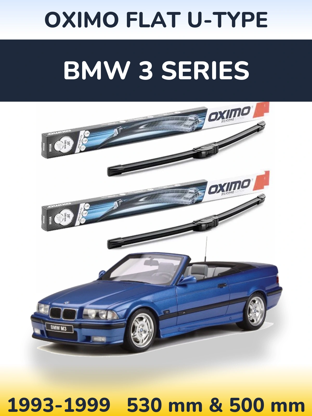 Front wiper blade set Oximo Flat U-type 530 & 500 мм for BMW 3 Series 1993-1999