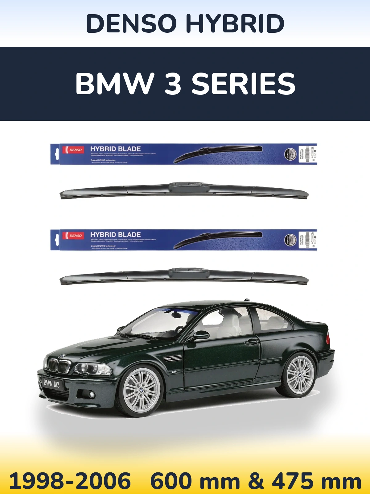Front wiper blade set Denso Hybrid 600 & 475 мм for BMW 3 Series 1998-2006