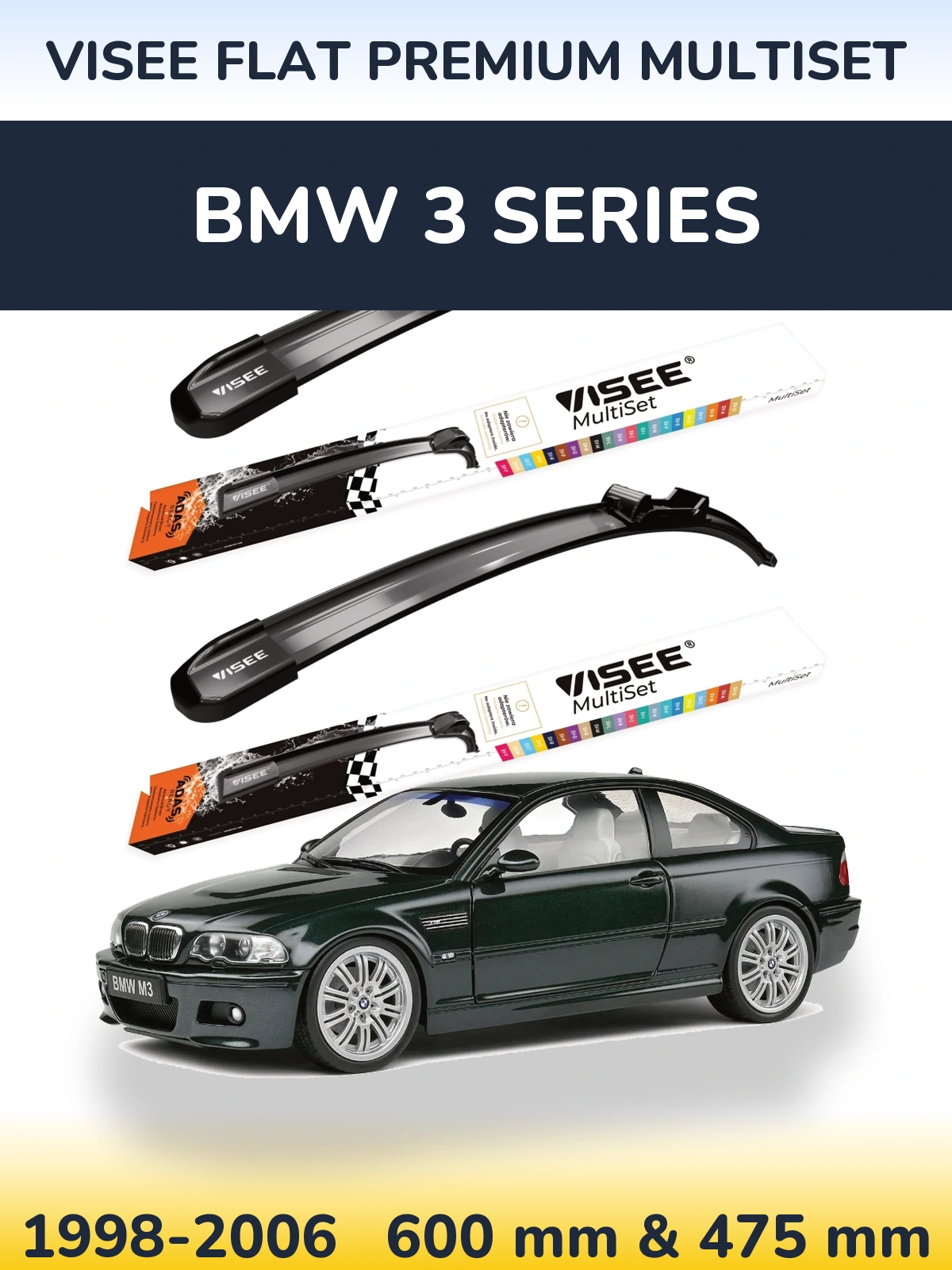 Komplet przednich wycieraczek VISEE FLAT PREMIUM MultiSet 600 & 475 mm do BMW Seria 3 1998-2006