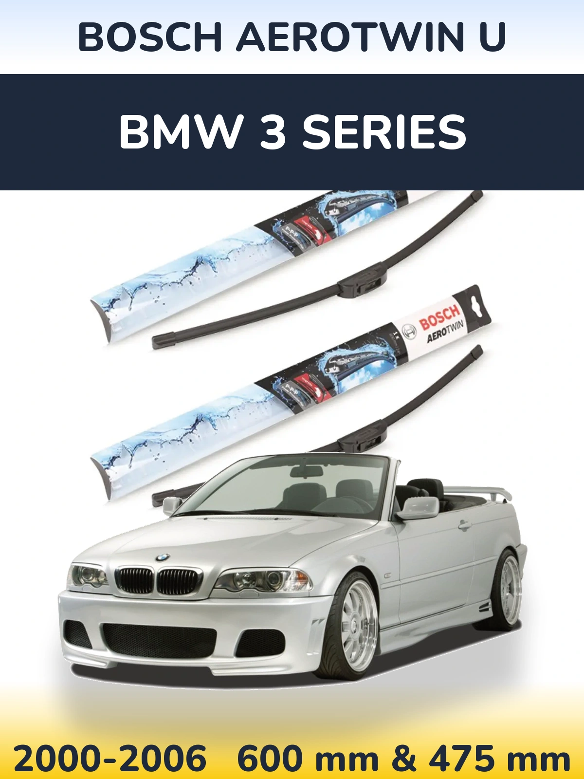 Комплект передних дворников BOSCH AeroTwin U 600 & 475 мм для BMW 3 Series 2000-2006