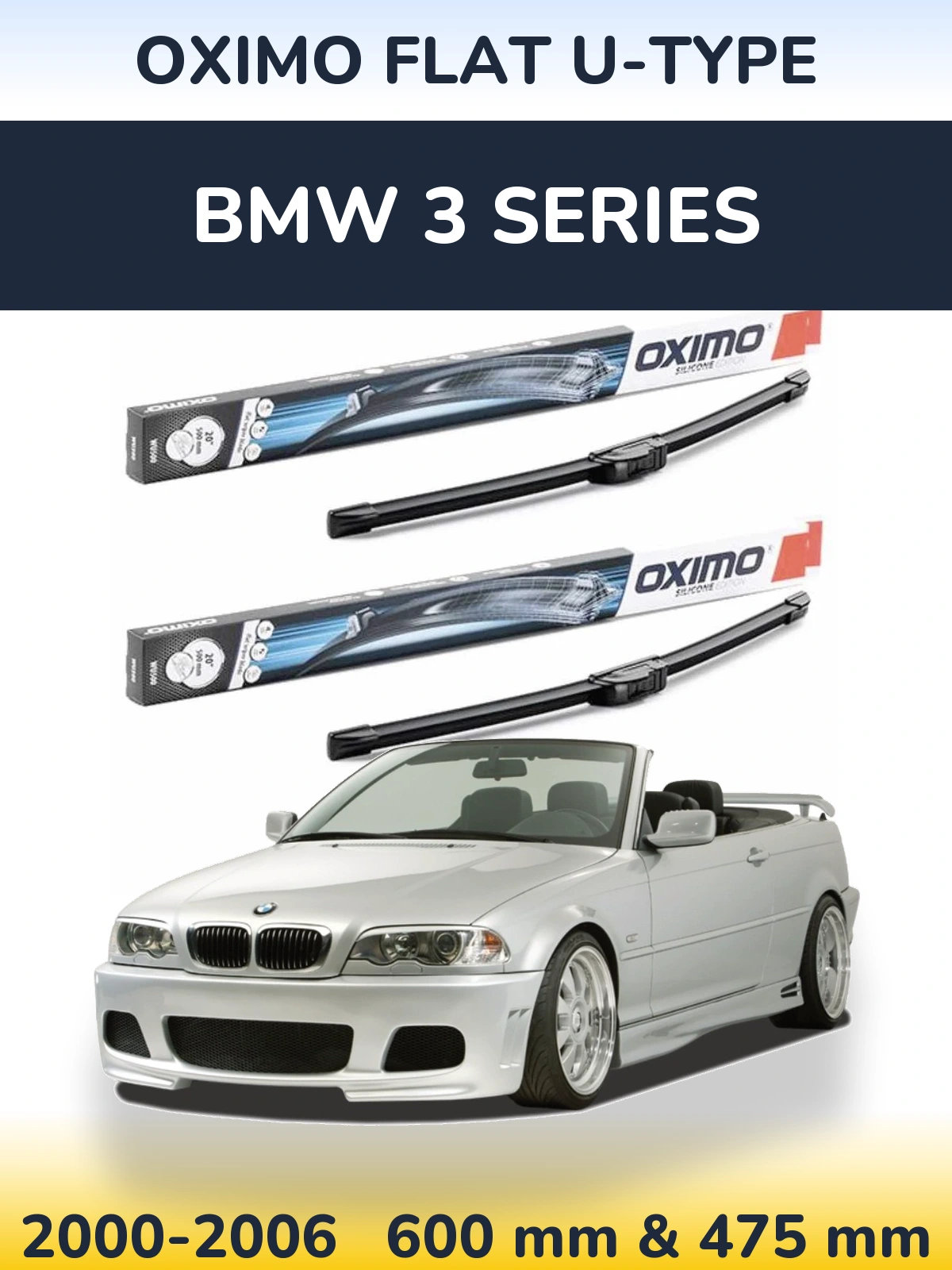 Комплект передніх щіток Oximo Flat U-type 600 & 475 мм для BMW 3 Series 2000-2006