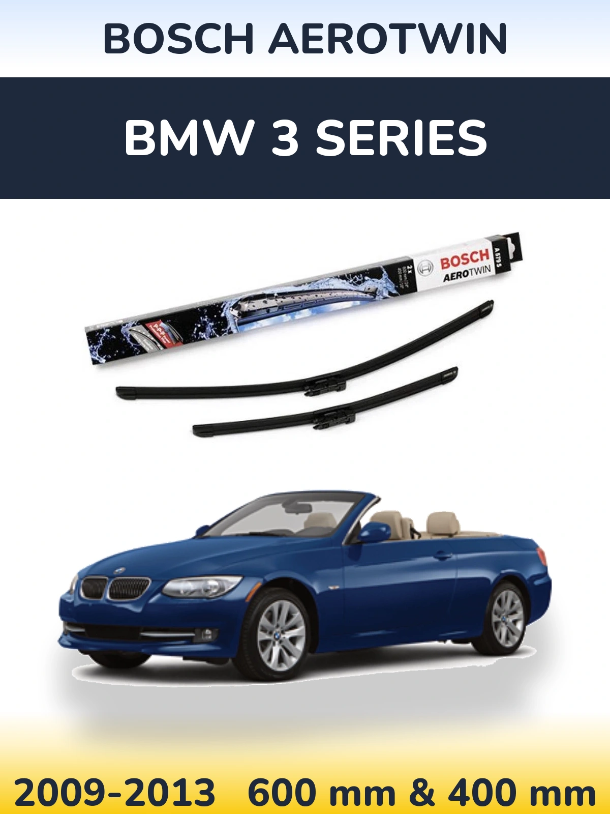 Front wiper blade set BOSCH AeroTwin 600 & 400 mm for BMW 3 Series 2009-2013