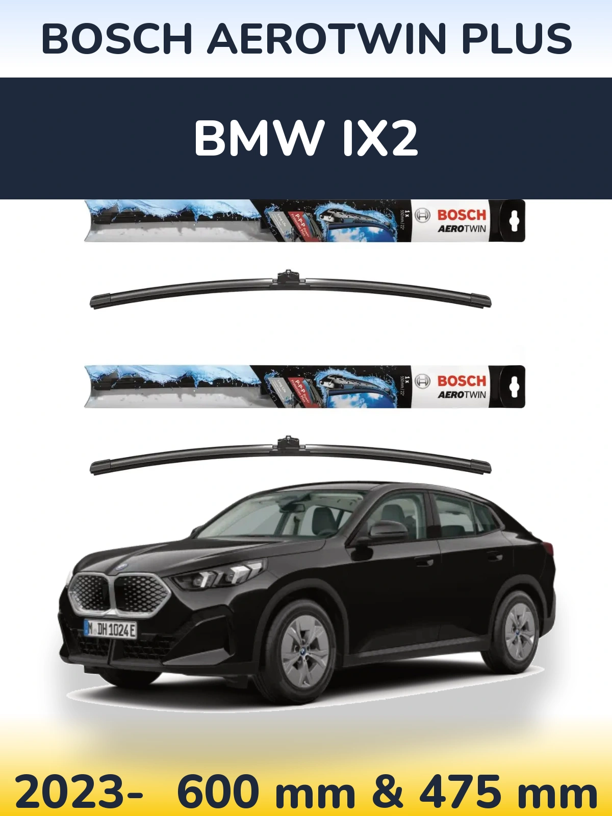 Комплект передніх щіток BOSCH AeroTwin Plus 600 & 475 мм для BMW iX2 2023-2026
