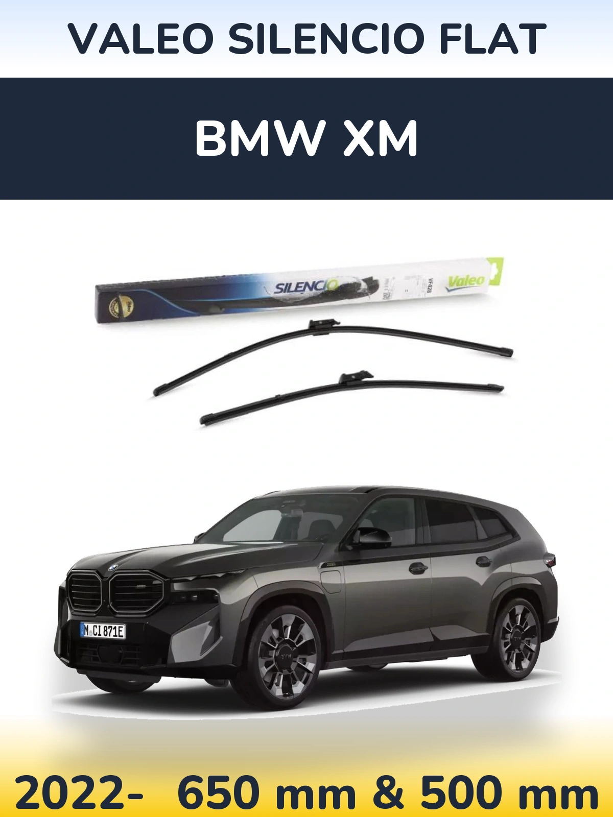 Комплект передніх щіток Valeo Silencio Flat 650 & 500 мм для BMW XM 2022-2026