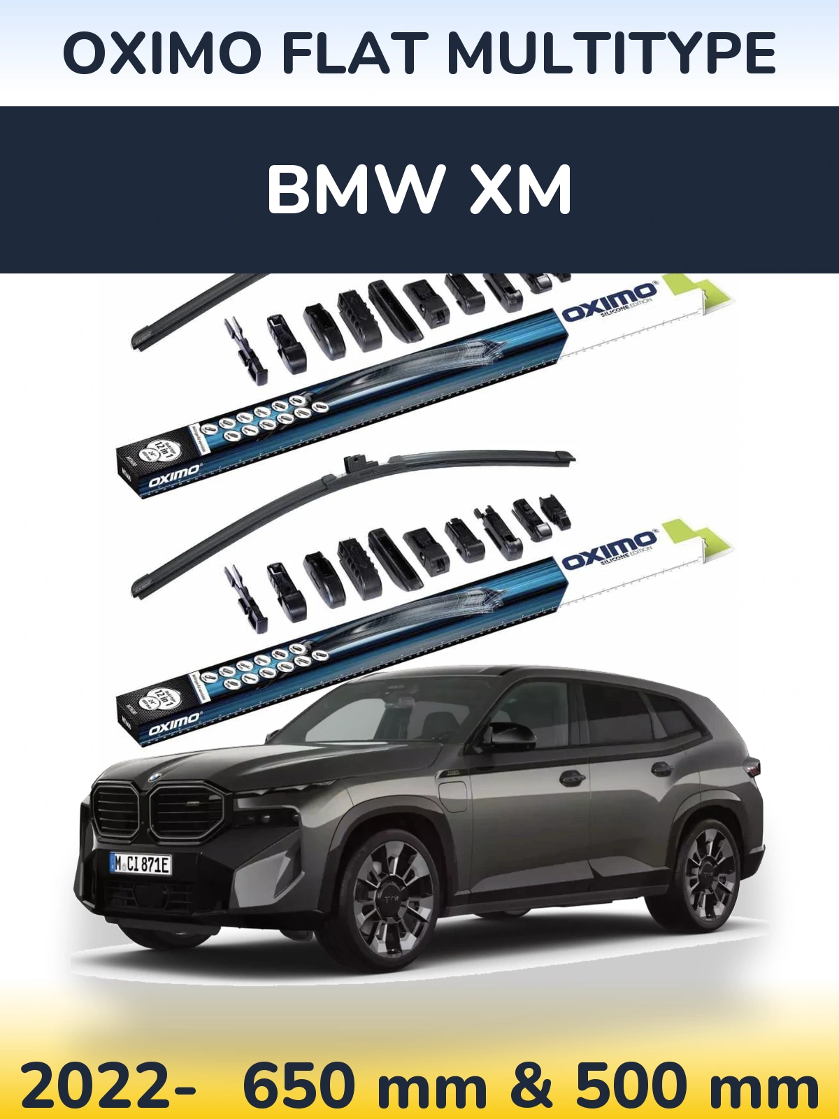 Front wiper blade set Oximo Flat MultiTypee 650 & 500 mm for BMW XM 2022-2026