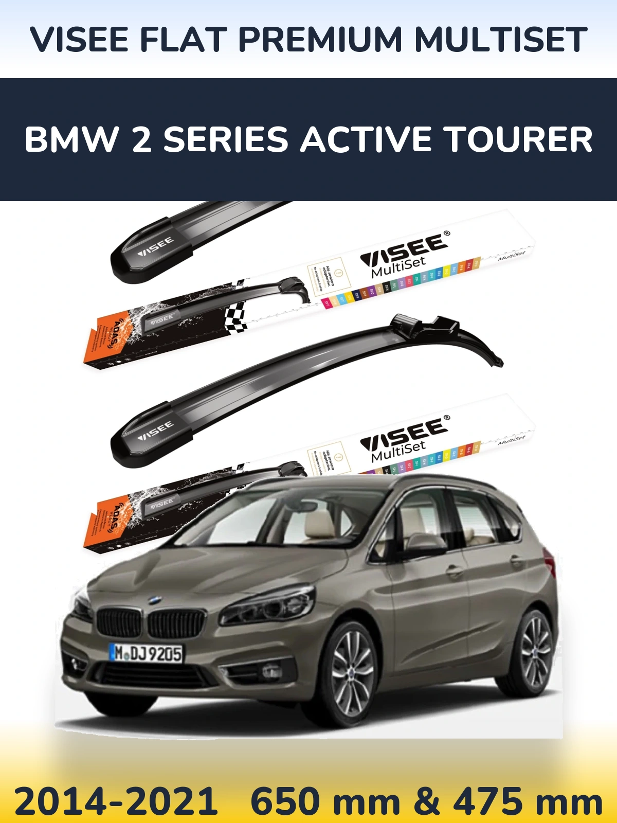 Komplet przednich wycieraczek VISEE FLAT PREMIUM MultiSet 650 & 475 mm do BMW Seria 2 Active Tourer 2014-2021