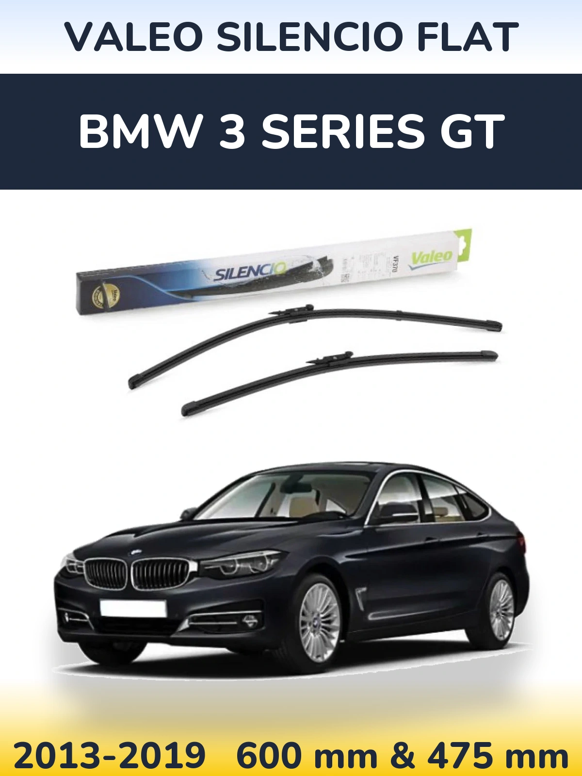 Front wiper blade set Valeo Silencio Flat 600 & 475 мм for BMW 3 Series GT 2013-2019