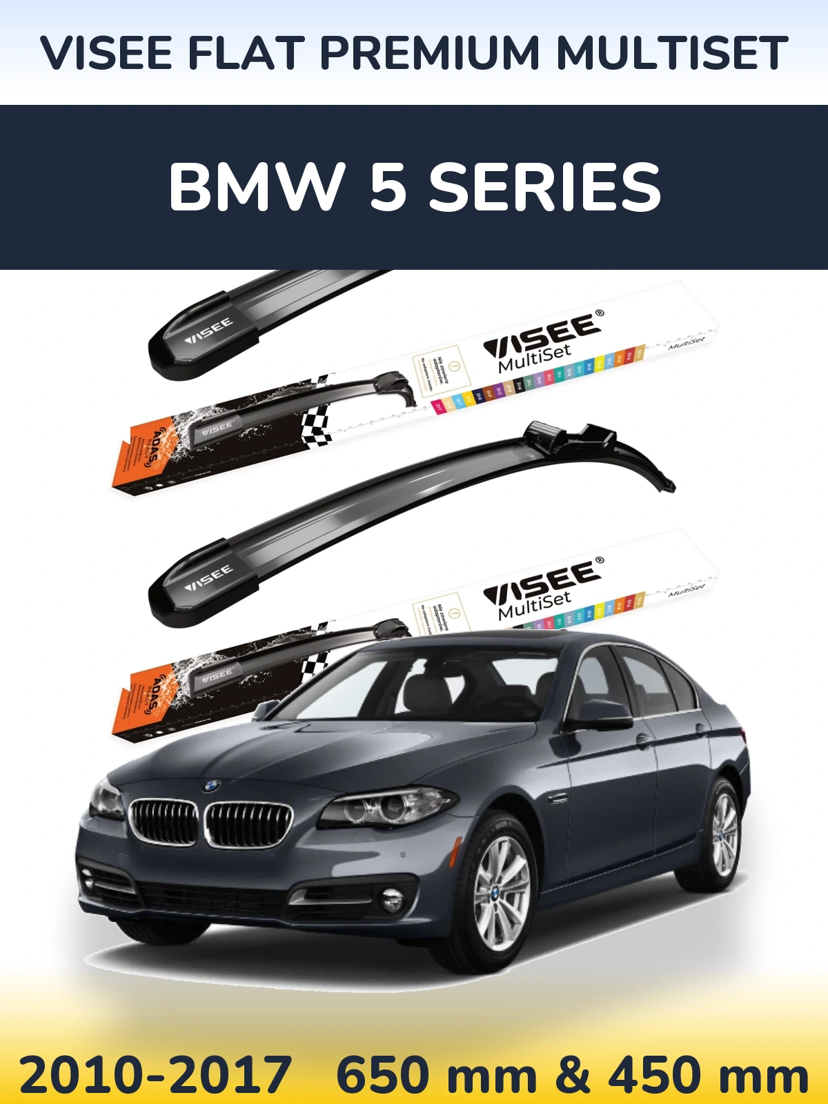 Komplet przednich wycieraczek VISEE FLAT PREMIUM MultiSet 650 & 450 mm do BMW Seria 5 2010-2017