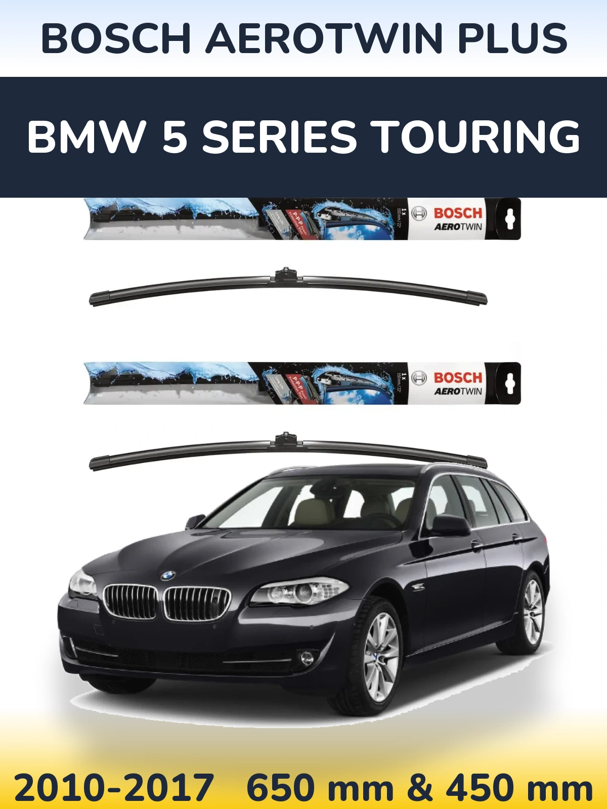 Front wiper blade set BOSCH AeroTwin Plus 650 & 450 мм for BMW 5 Series Touring 2010-2017