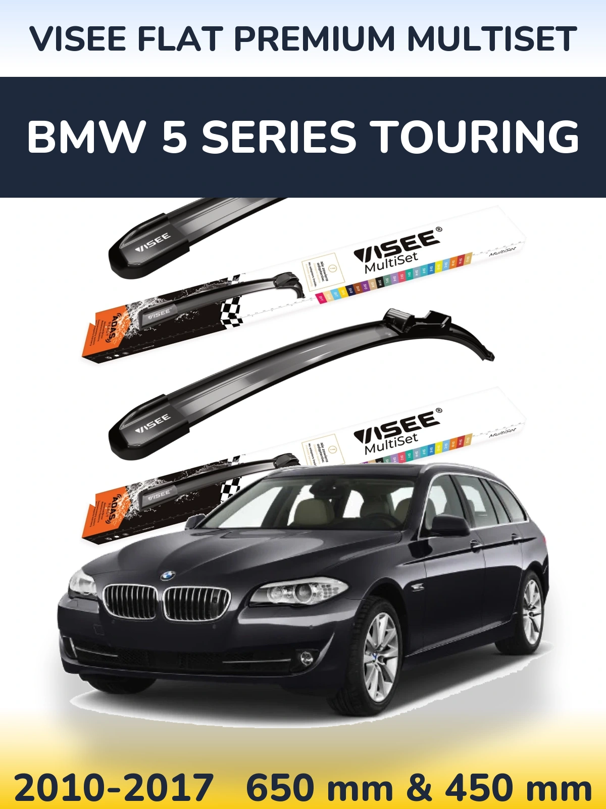 Front wiper blade set VISEE FLAT PREMIUM MultiSet 650 & 450 мм for BMW 5 Series Touring 2010-2017