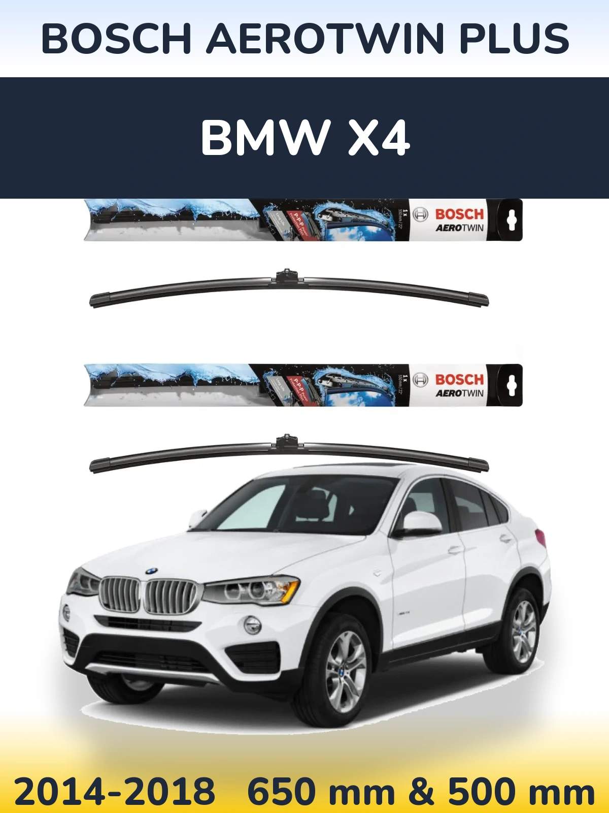 Front wiper blade set BOSCH AeroTwin Plus 650 & 500 мм for BMW X4 2014-2018