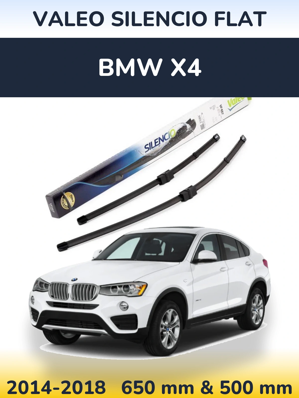 Front wiper blade set Valeo Silencio Flat 650 & 500 мм for BMW X4 2014-2018