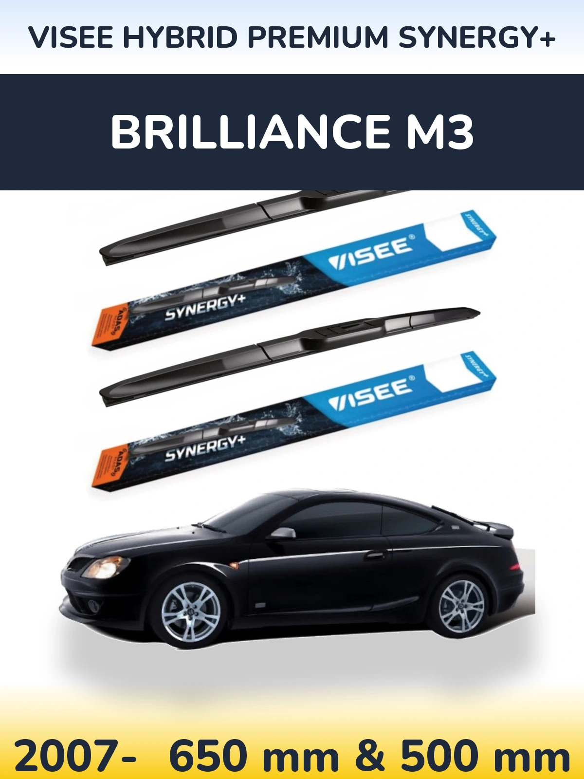 Front wiper blade set VISEE HYBRID PREMIUM SYNERGY+ 650 & 500 мм for Brilliance M3 2007-2026