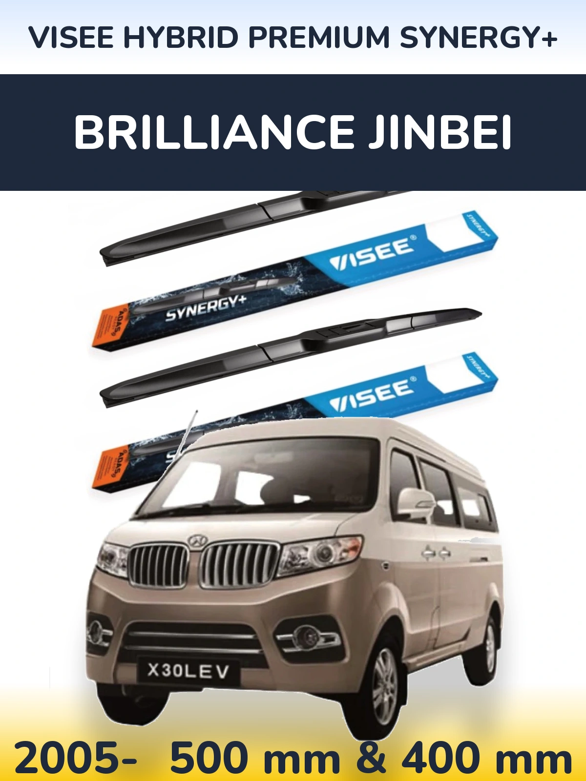 Komplet przednich wycieraczek VISEE HYBRID PREMIUM SYNERGY+ 500 & 400 mm do Brilliance Jinbei 2005-2026