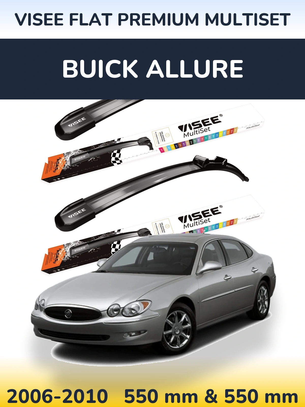 Komplet przednich wycieraczek VISEE FLAT PREMIUM MultiSet 550 & 550 mm do Buick Allure 2006-2010