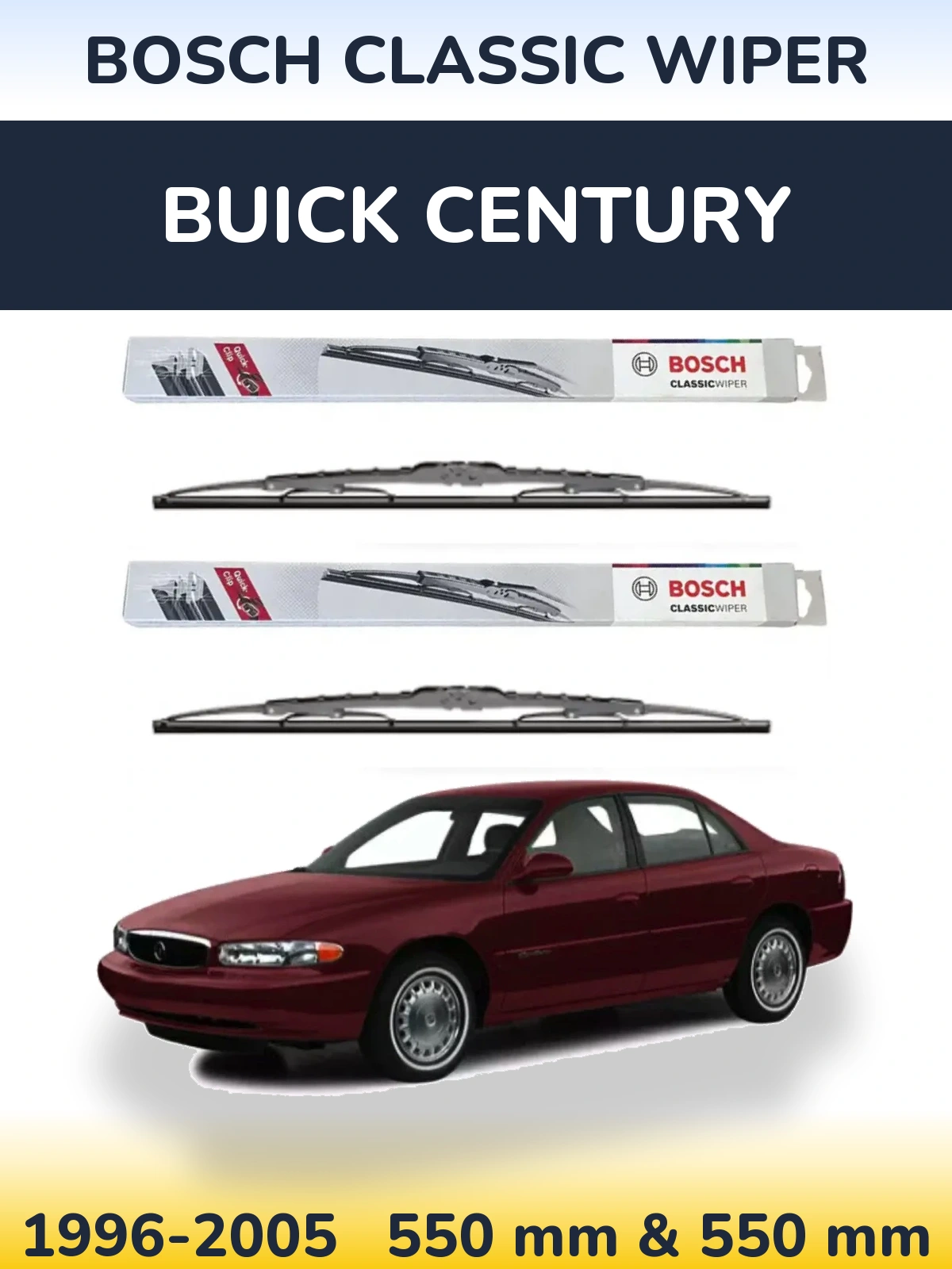 Komplet przednich wycieraczek BOSCH Classic Wiper 550 & 550 mm do Buick Century 1996-2005