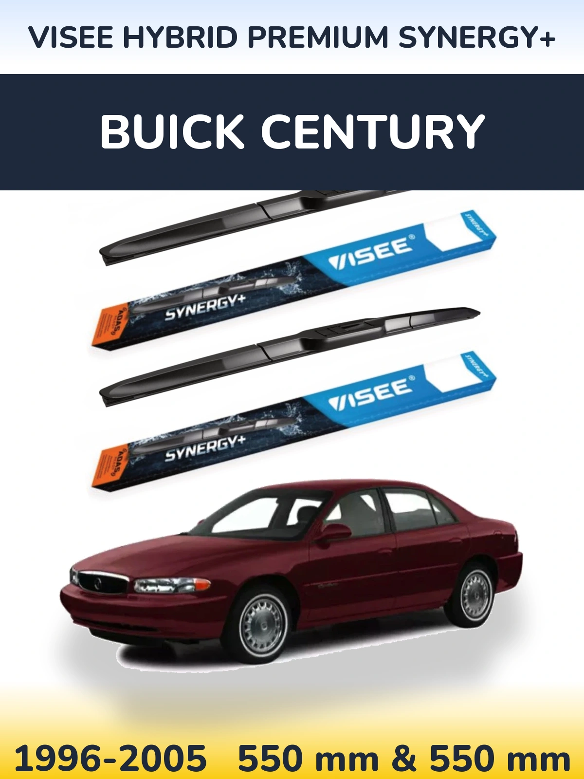 Front wiper blade set VISEE HYBRID PREMIUM SYNERGY+ 550 & 550 mm for Buick Century 1996-2005