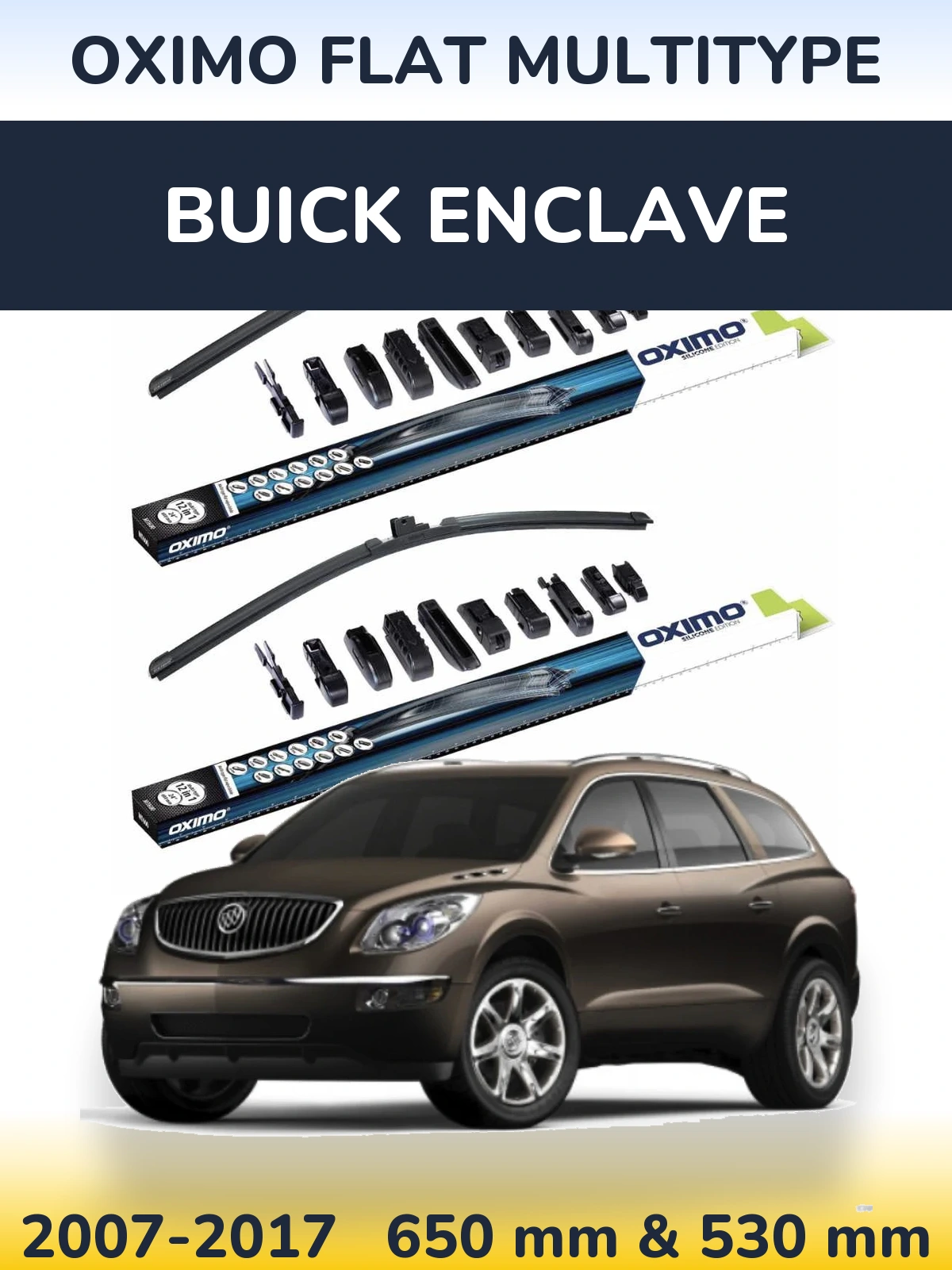 Комплект передних дворников Oximo Flat MultiТипe 650 & 530 мм для Buick Enclave 2007-2017