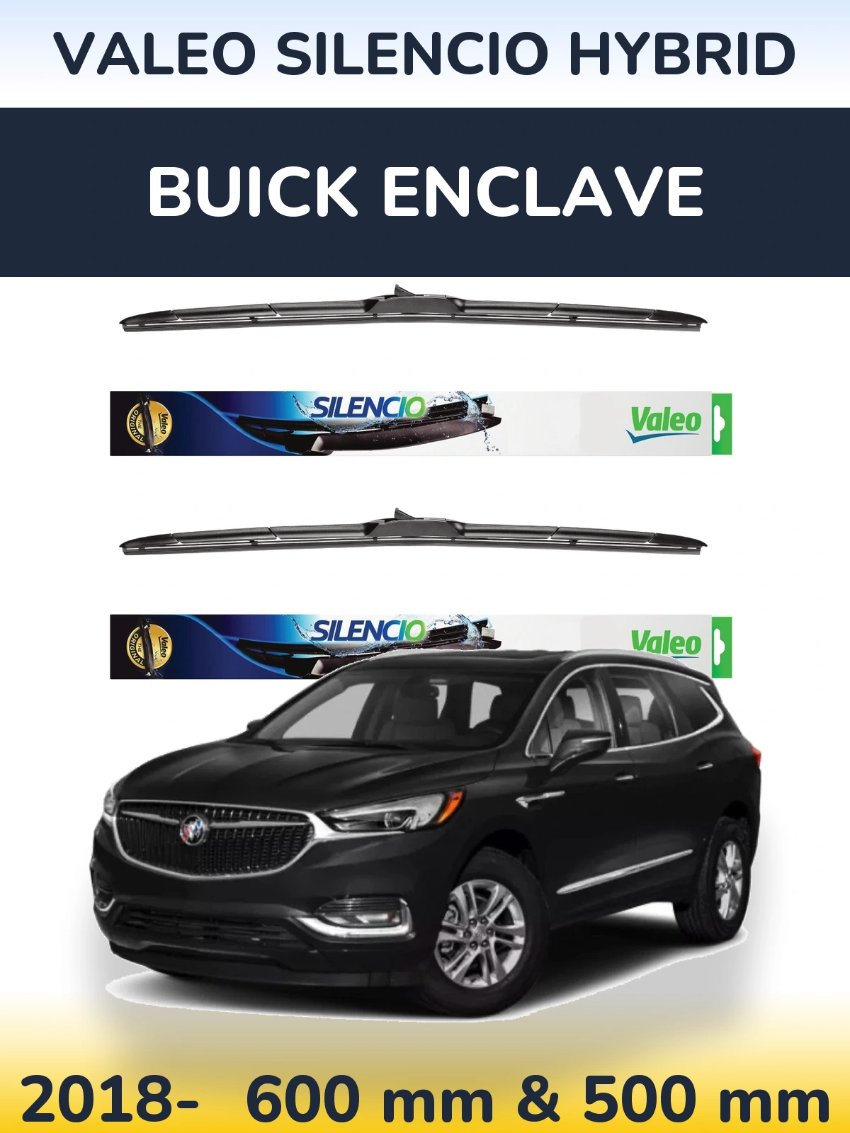 Комплект передних дворников Valeo Silencio Hybrid 600 & 500 мм для Buick Enclave 2018-2026