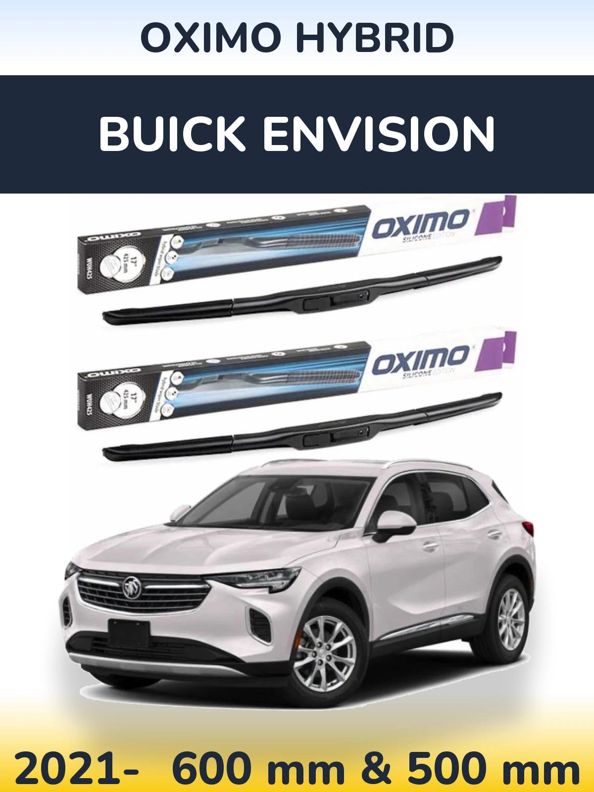 Комплект передних дворников Oximo Hybrid 600 & 500 мм для Buick Envision 2021-2026