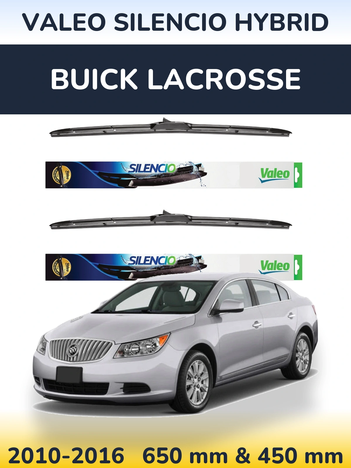 Front wiper blade set Valeo Silencio Hybrid 650 & 450 мм for Buick LaCrosse 2010-2016