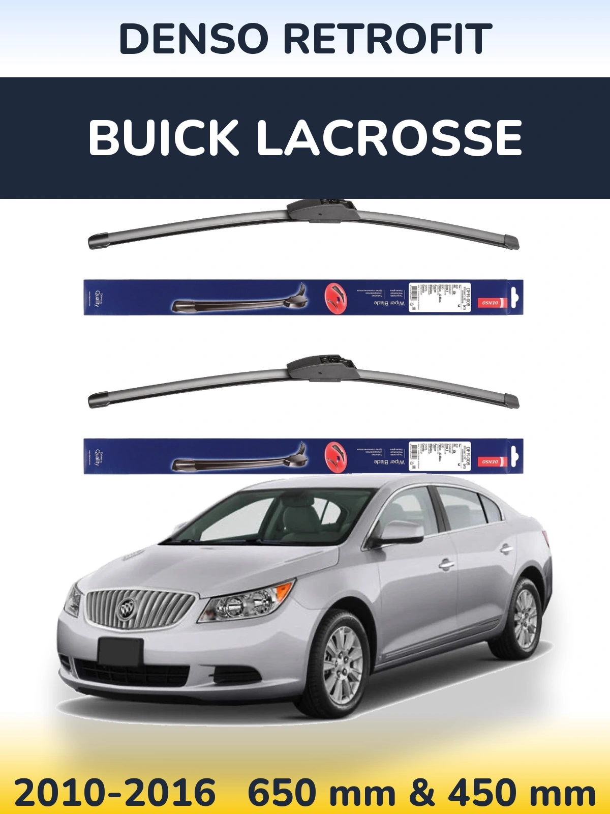 Front wiper blade set Denso Retrofit 650 & 450 mm for Buick LaCrosse 2010-2016