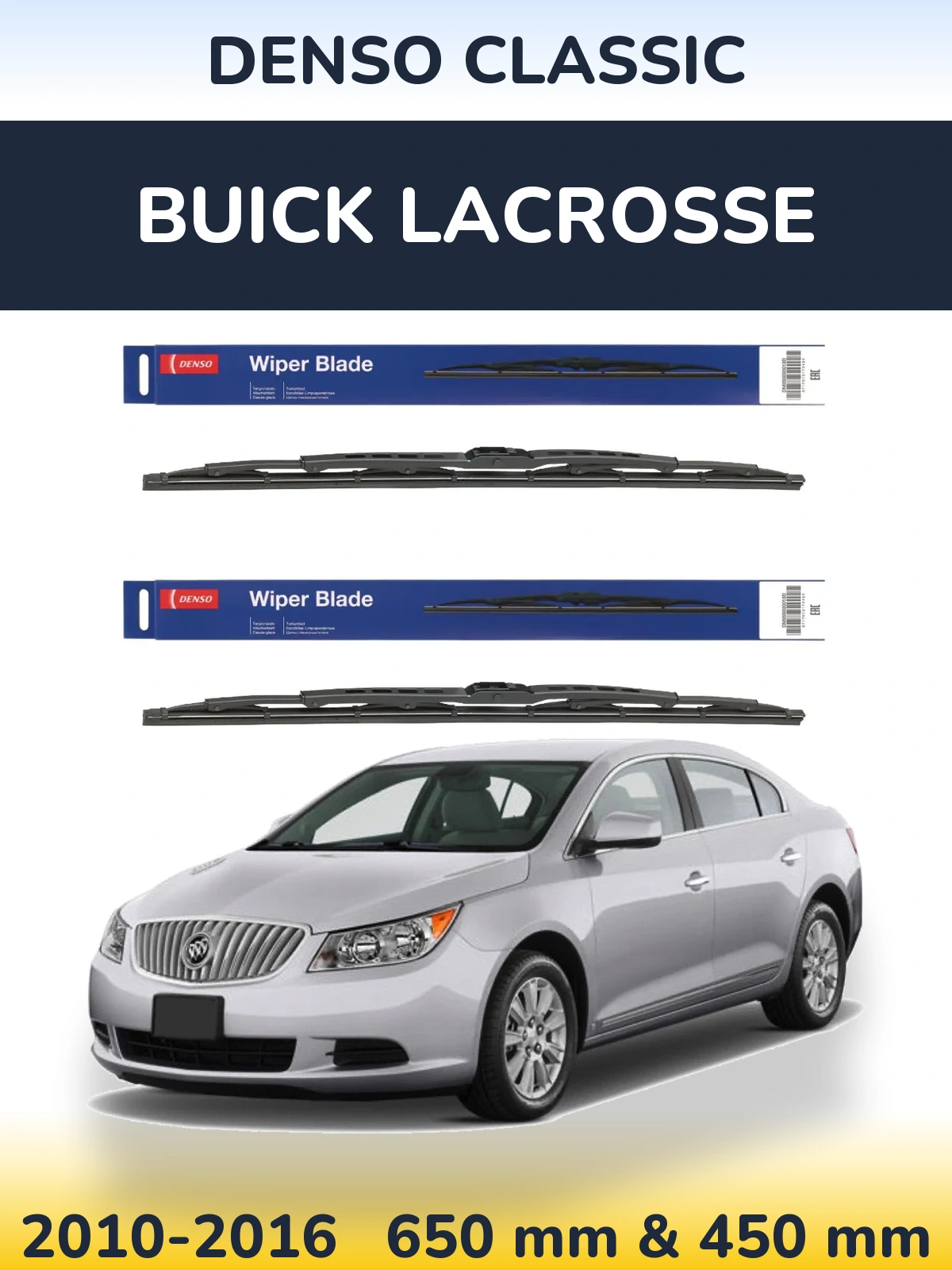 Front wiper blade set Denso Classic 650 & 450 mm for Buick LaCrosse 2010-2016