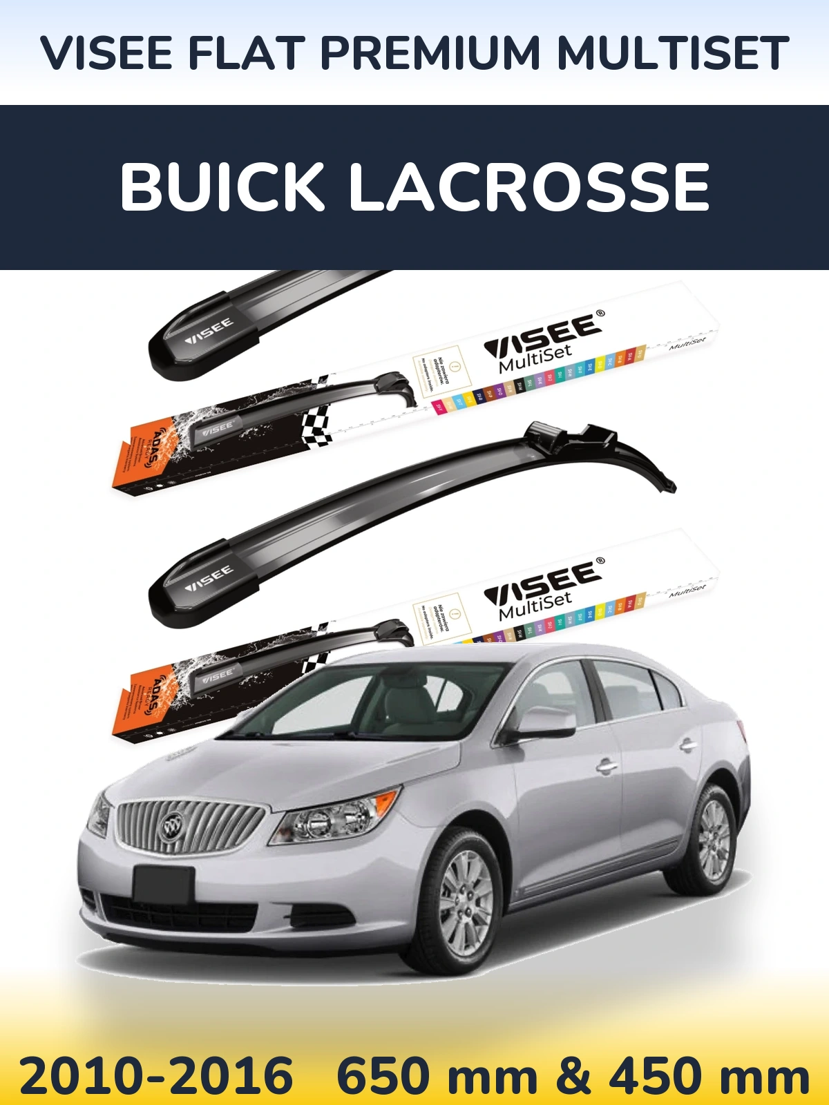 Front wiper blade set VISEE FLAT PREMIUM MultiSet 650 & 450 mm for Buick LaCrosse 2010-2016